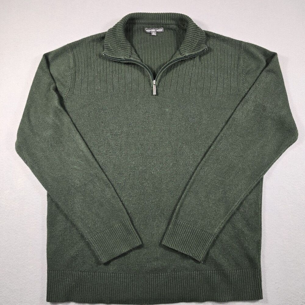 Geoffrey Beene Men's Green XL 1/4 Zip Mock Neck Pullover Knit Sweater